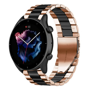 Steel Strap, rose gold/black, on a watch, 3/4 front view