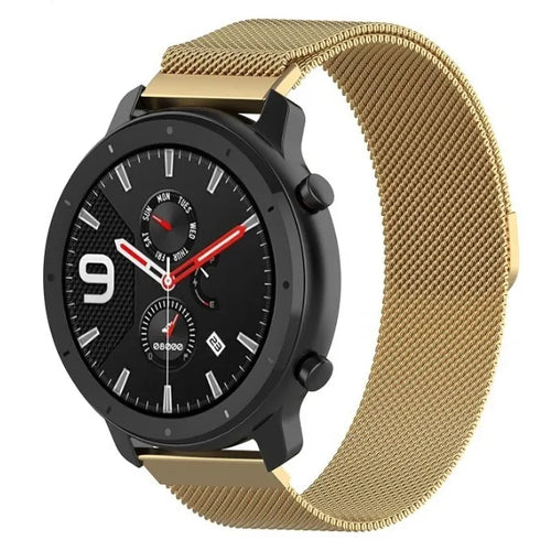 Milanese Strap, gold, on a watch, 3/4 front view