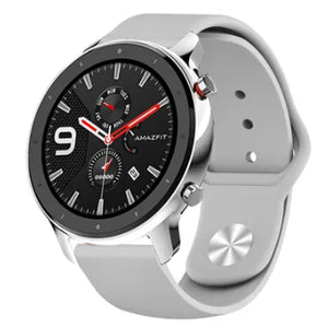 Silicone Sport Strap, grey, on a watch, 3/4 front view