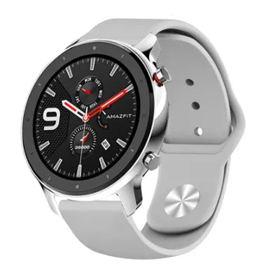 Silicone Sport Strap, grey, on a watch, 3/4 front view