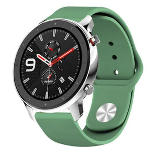 Silicone Sport Strap, army green, on a watch, 3/4 front view
