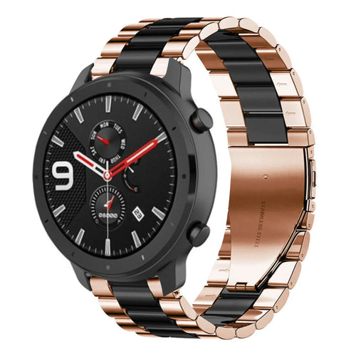Steel Strap, rose gold/black, on a watch, 3/4 front view