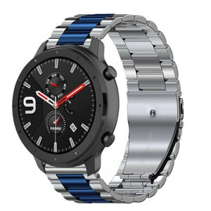 Steel Strap, silver/blue, on a watch, 3/4 front view