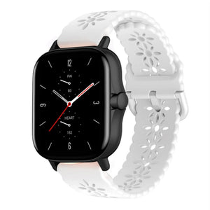 Patterned Silicone Strap, white, on a watch, 3/4 front view