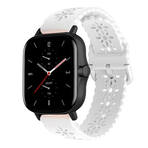 Patterned Silicone Strap, white, on a watch, 3/4 front view