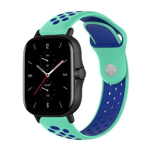 Silicone Sport Strap, aqua/blue, on a watch, 3/4 front view