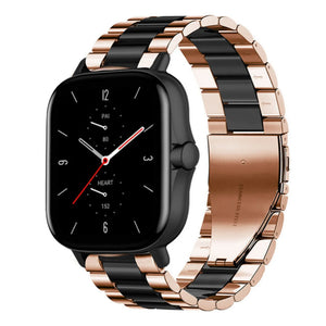 Steel Strap, rose gold/black, on a watch, 3/4 front view