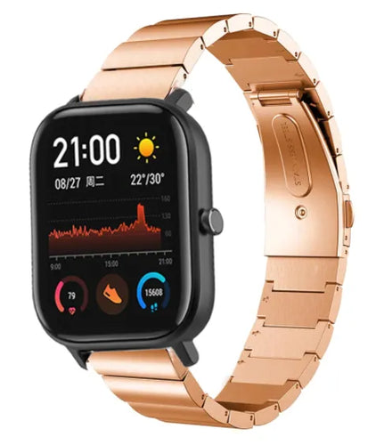 Premium Metal Strap, rose gold, on a watch, 3/4 front view