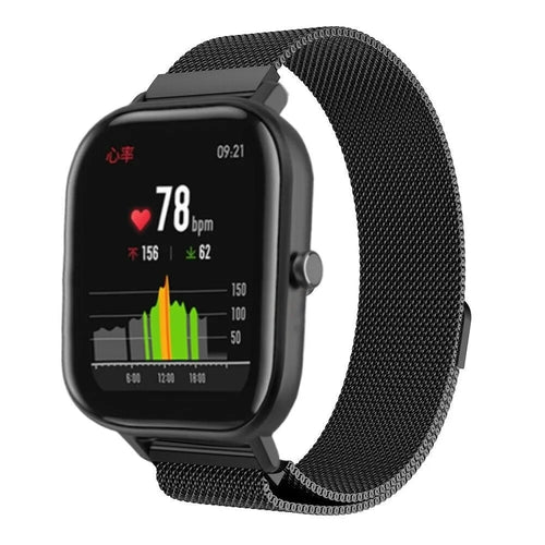 Milanese Strap, black, on a watch, 3/4 front view
