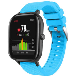 Twill Silicone Strap, light blue, on a watch, 3/4 front view