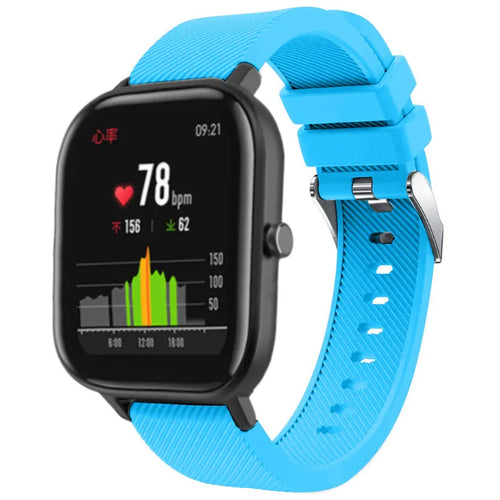 Twill Silicone Strap, light blue, on a watch, 3/4 front view