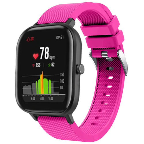 Twill Silicone Strap, bright pink, on a watch, 3/4 front view