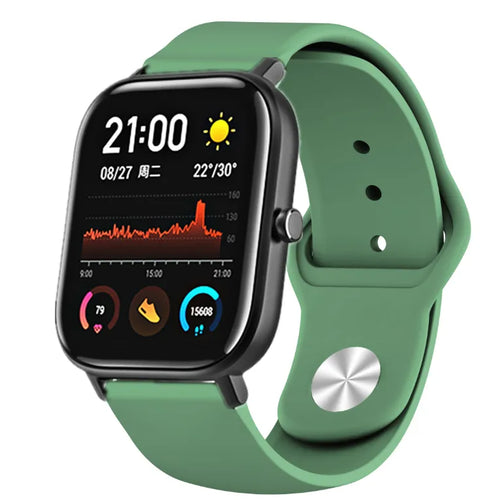 Silicone Sport Strap, army green, on a watch, 3/4 front view