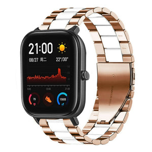 Steel Strap, rose gold/white, on a watch, 3/4 front view