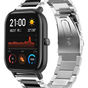 Steel Strap, silver/black, on a watch, 3/4 front view
