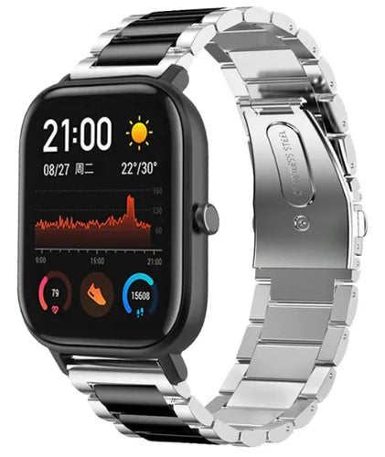 Steel Strap, silver/black, on a watch, 3/4 front view