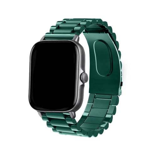 Steel Strap, green, on a watch, 3/4 front view