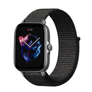 Nylon Strap, black, on a watch, 3/4 front view