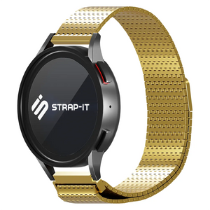 Metal Mesh Strap 'Deluxe', gold, on a watch, 3/4 front view
