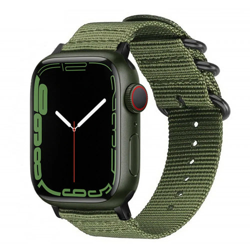Nylon Buckle Strap, green, on a watch, 3/4 front view