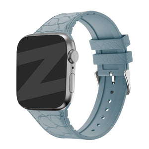 Silicone Strap Leather Pattern, grey-blue, on a watch, 3/4 front view