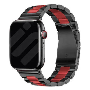 Steel Strap, black/red, on a watch, 3/4 front view