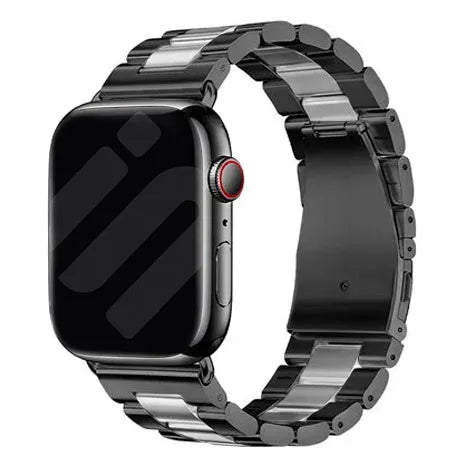 Steel Strap, black/silver, on a watch, 3/4 front view