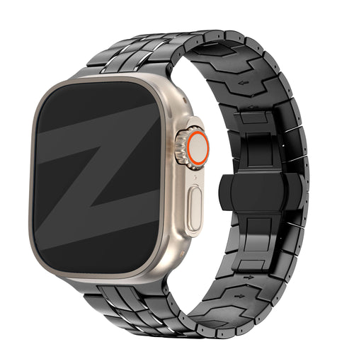 Titanium Strap 'Supreme', black, on a watch, 3/4 front view