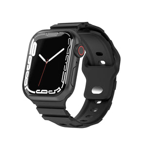 Silicone Strap 'Armour', black, on a watch, 3/4 front view