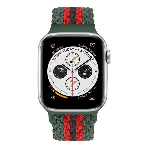 Braided Nylon Strap, red/black, on a watch, 3/4 front view