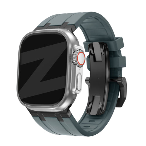 Silicone Strap 'Luxe Liquid', grey/black, on a watch, 3/4 front view