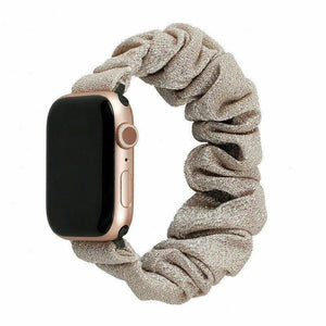 Nylon Scrunchie Strap, beige, on a watch, 3/4 front view