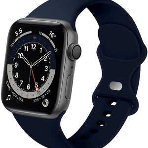 Silicone Strap, dark blue, on a watch, 3/4 front view
