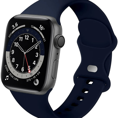 Silicone Strap, dark blue, on a watch, 3/4 front view