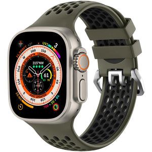 Silicone Buckled Sport Strap, on a watch, 3/4 front view