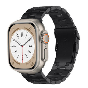 Titanium Grain Strap, black, on a watch, 3/4 front view