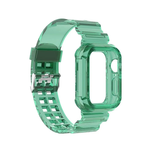Silicone Transparent TPU Strap, transparent green, on a watch, 3/4 front view