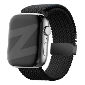 Nylon Braided Strap 'Parachute', black, on a watch, 3/4 front view