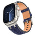 Apple Watch denim leren band (blauw met zilver)