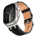 Apple Watch denim leren band (zwart met zilver)