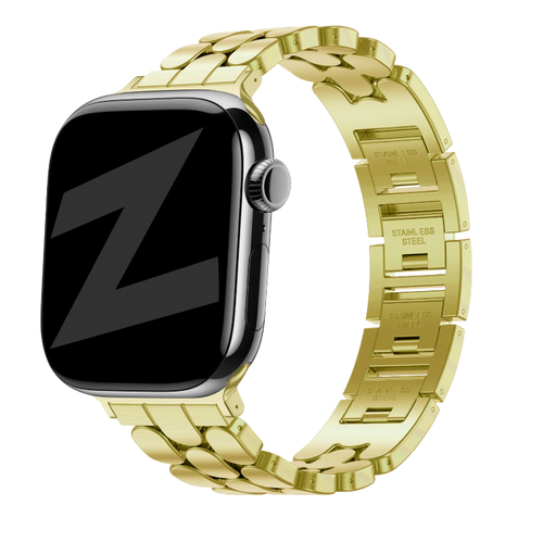 Steel Strap 'Oval', gold, on a watch, 3/4 front view