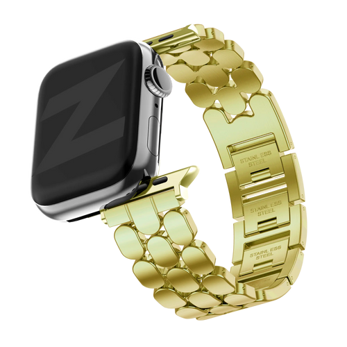 Steel Strap 'Oval', gold, on a watch, 3/4 front view