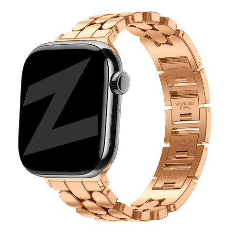 Steel Strap 'Oval', rose gold, on a watch, 3/4 front view