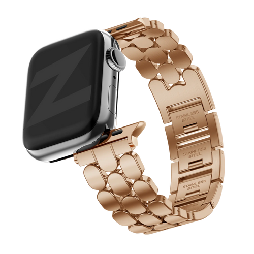 Steel Strap 'Oval', rose gold, on a watch, 3/4 front view