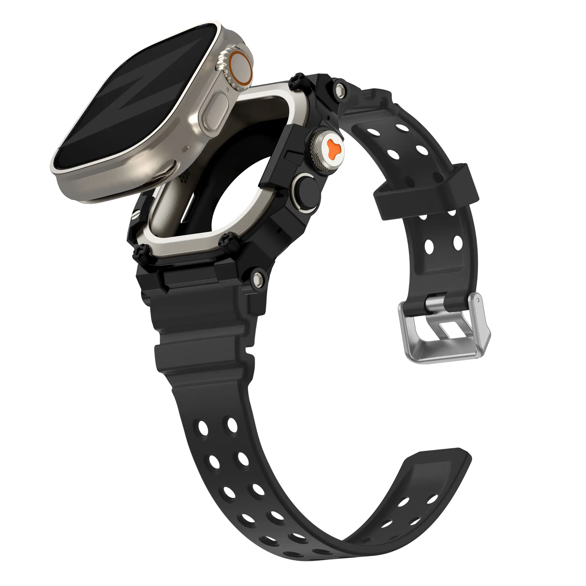 Bandz Apple Watch Ultra TPU band met case (zwart met titanium)