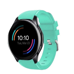 Twill Silicone Strap, aqua, on a watch, 3/4 front view