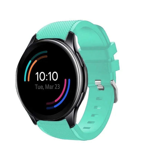 Twill Silicone Strap, aqua, on a watch, 3/4 front view