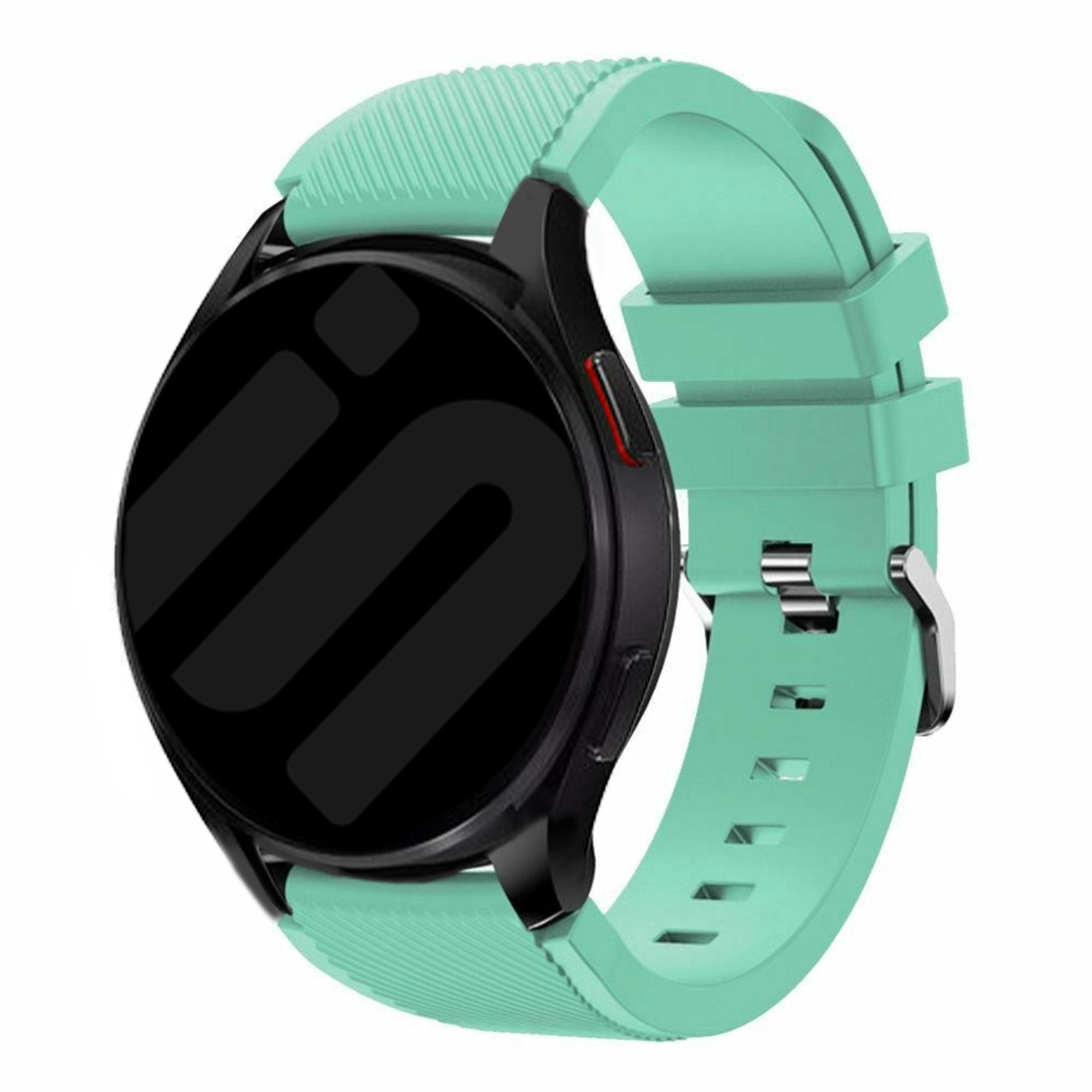 Twill Silicone Strap, aqua, on a watch, 3/4 front view