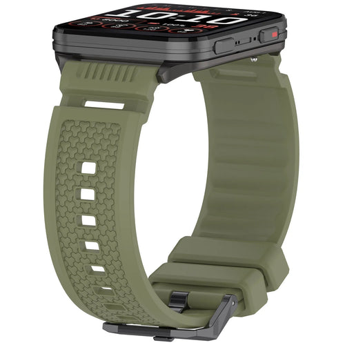 Silicone Strap, army green, on a watch, 3/4 front view