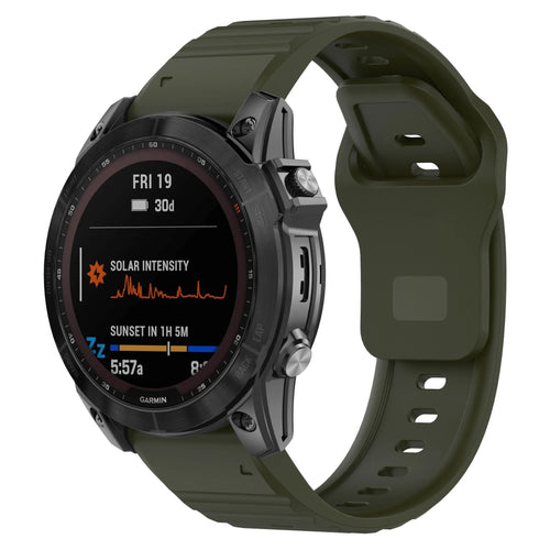 Outdoor Silicone Strap, army green, on a watch, 3/4 front view
